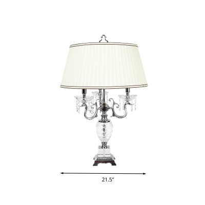 Crystal White Night Lamp Candlestick 4 Heads Traditionalism Table Light with Barrel Fabric Shade