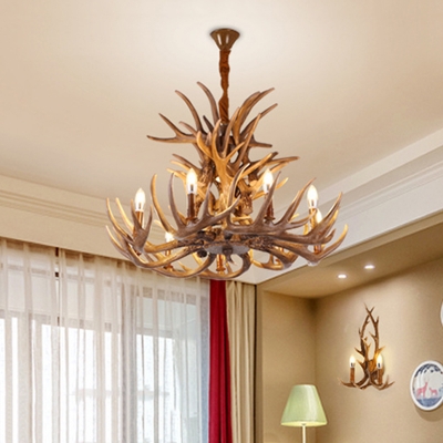 Deer Antler Chandelier Lamp Rustic 9/12 Heads Resin Ceiling Hanging Light in Brown, 21.5