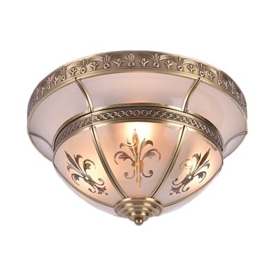 Dome Metal Flush Mount Light Traditional 3/4 Lights Living Room Ceiling Fixture in Brass, 15