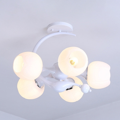 Flower Shade Chandelier Light Fixture Modern Style White Glass 5 Heads Dining Room Hanging Lamp