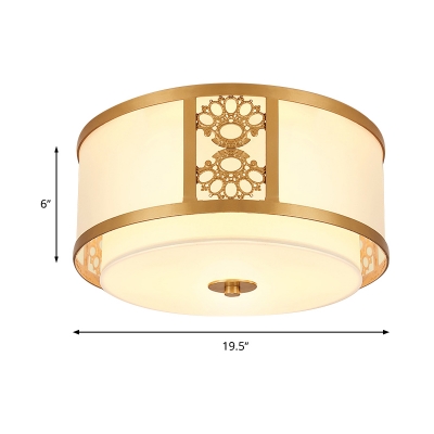 Frosted Glass Brass Ceiling Flush Drum 3/4 Heads 16