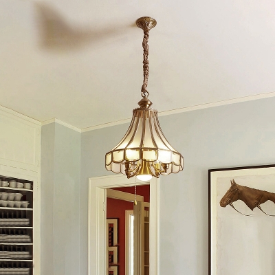 Frosted Glass Brass Chandelier Scallop 5 Lights Colonialism Down Lighting Pendant for Study Room