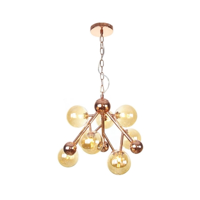 Global Living Room Hanging Chandelier Modernism Amber Glass 9 Bulbs Ceiling Suspension Lamp
