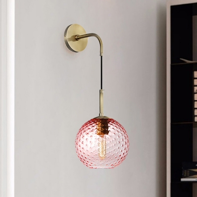 Globe Wall Mounted Lamp Retro Pink/Yellow/Blue Glass 1 Bulb Armed Sconce Light in Brass Finish