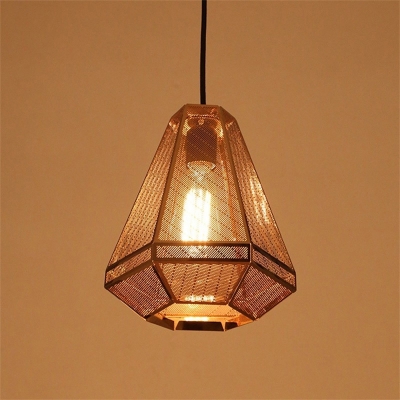 Gold 1 Head Down Lighting Countryside Metal Diamond Pendant Ceiling Light for Living Room, 9