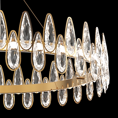 Gold LED Chandelier Lighting Simple Style Teardrop Crystal Circular Suspension Lighting Fixture