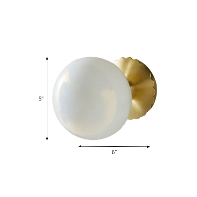 Gold Spherical Wall Lamp Contemporary 1 Head Milky Glass Sconce Light Fixture for Bedside