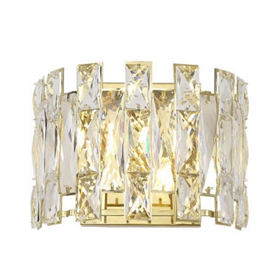 Half Cylinder Bedroom Wall Sconce Traditional Clear Crystal Glass 2 Heads LED Wall Lighting Fixture, 7.5