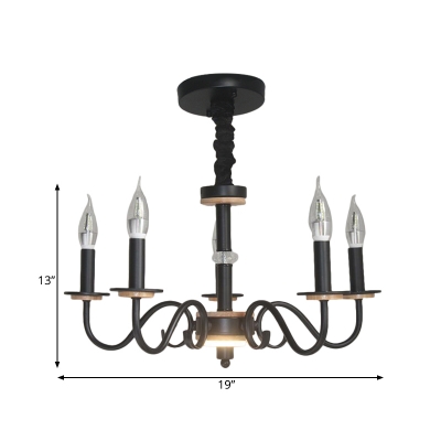 Industrial Candle Metal Chandelier Lighting 3/5 Lights Hanging Pendant Light with Bare Bulb in Black