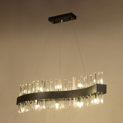 LED Wavy Hanging Chandelier Traditional Black Rectangle-Cut Crystal Ceiling Suspension Lamp