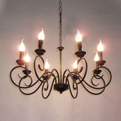 Metal Black Hanging Chandelier Scrolled Arm 8 Heads Tradition Ceiling Pendant Light