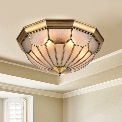 Metal Brass Ceiling Lamp Bowl 6 Heads Traditional Flush Mount Light Fixture with Beveled Glass Shade