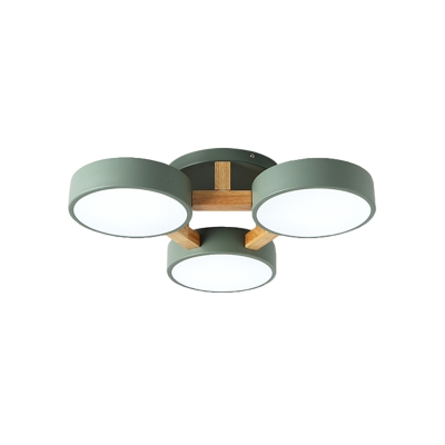 Metal Drum Semi Flush Mount Lamp Macaron Green/Gray LED Ceiling Lighting, 21