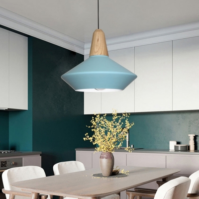 Metal Jar Hanging Lamp Modern 1 Bulb Grey/Blue Ceiling Pendant Light with Wood Cap