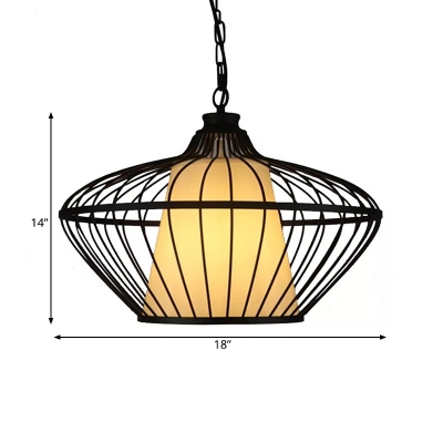 Metallic Black Ceiling Suspension Lamp Basket 1 Light Classic Pendant Lighting Fixture