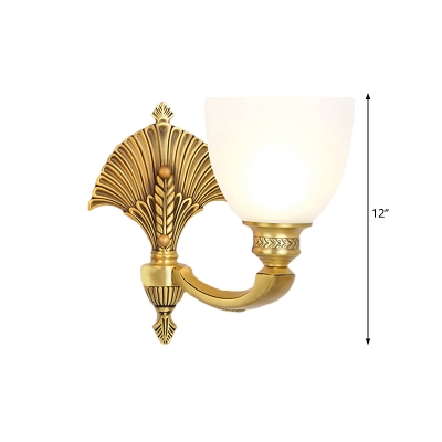 Metallic Gold Sconce Light Fixture Bowl 1/2-Light Traditional Style Wall Lamp with Frosted Glass Shade for Bedside