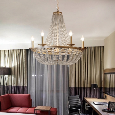 Minimalism Beaded Chandelier Lighting 6 Lights Crystal Ceiling Lamp in Gold for Bedroom