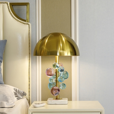 Modern Domed Shaped Task Lighting Metal 1 Light Bedroom Small Desk Lamp in Gold with Colored Crystal Ball Deco