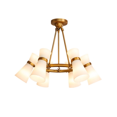 Modern Flared Pendant Chandelier Frosted White Glass 16 Heads Ceiling Suspension Lamp in Gold/Black