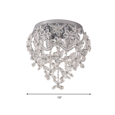 Modernism Floral Flushmount Clear Crystal 6 Bulbs Ceiling Mounted Fixture for Living Room