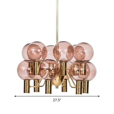 Pink Glass Spherical Hanging Chandelier Contemporary 12 Bulbs Ceiling Pendant Light