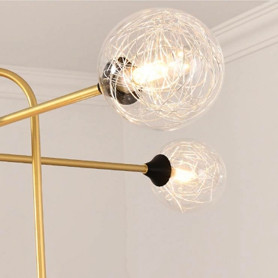 Post Modern Spherical Pendant Light Amber Glass Shade Decorative Chandelier in Black