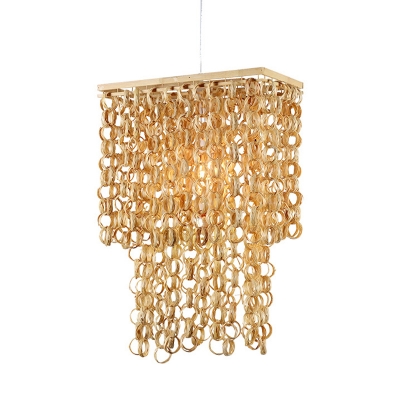Rectangle Hanging Ceiling Light Modern Bamboo 1 Light Beige Suspension Pendant with Tassel Deco