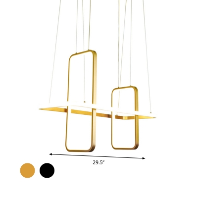 Rectangle Metal Ceiling Pendant Light Postmodern Black/Gold Hanging Chandelier in Warm/White Light