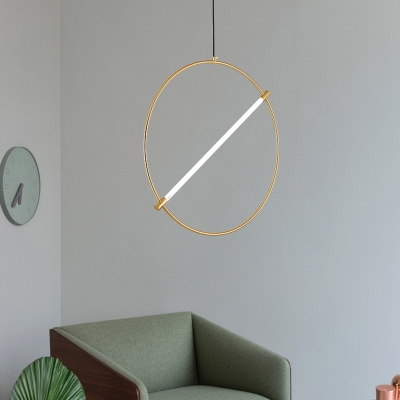 Round Hanging Lighting Minimalist Metal 1 Bulb Gold Ceiling Pendant Light, 16