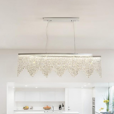 Silver Beaded Over Island Lighting Contemporary LED Crystal Hanging Chandelier for Dining Room