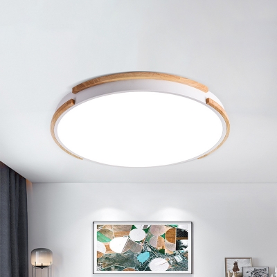 Simple Disk Flush Mount Fixture Wood Living Room LED Ceiling Lighting in White, 12.5