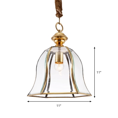 Single Bulb Bell Pendant Lamp Retro Clear Glass Hanging Light Fixture for Living Room