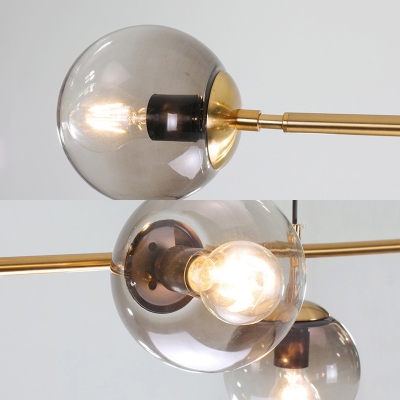Smoke Gray Glass Orb Hanging Lamp Postmodern 8 Lights Gold Chandelier Light Fixture