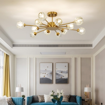 Sputnik Living Room Ceiling Lighting Traditional Faceted Crystal 12 Heads Gold Semi Flush Light