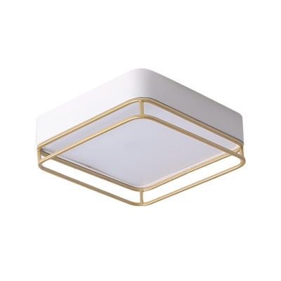 Square Ceiling Lamp Simple Style Metal White LED Flush Mount Lighting in Warm/White/3 Color Light