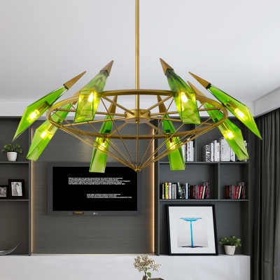 Tapered Chandelier Lamp Contemporary Cream/Green Glass 8 Heads Living Room Ceiling Hanging Light
