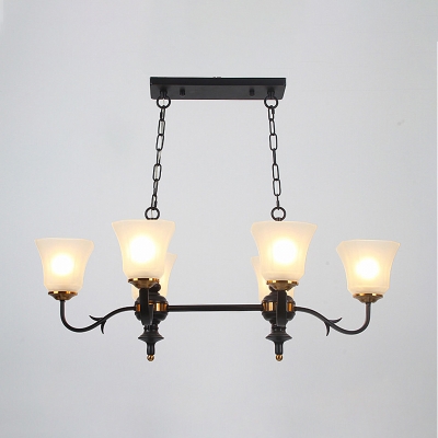 Traditional Bell Island Pendant 6 Heads Ivory Glass Suspended Lighting Fixture in Black for Living Room