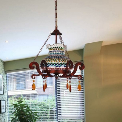 Vase Dining Room Ceiling Pendant Rustic Stained Glass 1 Head Antique Copper Hanging Light Fixture