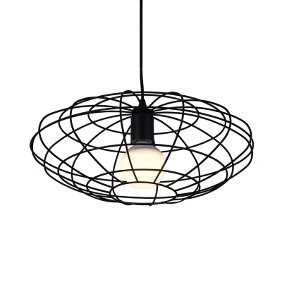Vintage Oval Suspension Pendant 1 Light Metal Ceiling Light in Black for Living Room