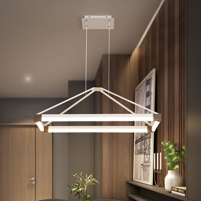 White/Coffee Rectangle Chandelier Light Contemporary LED Metal Ceiling Pendant Lamp in White/Warm Light, 23.5