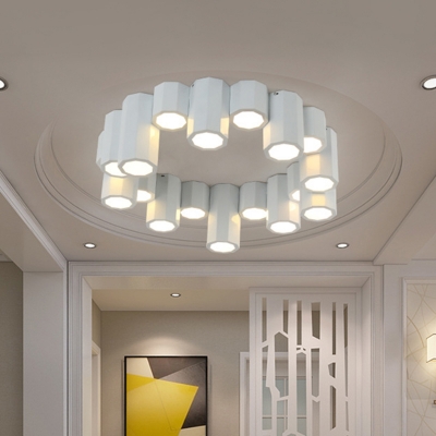 White Cylinder Flush Light Minimalist Metal LED Ceiling Light Fixture in Warm/White Light