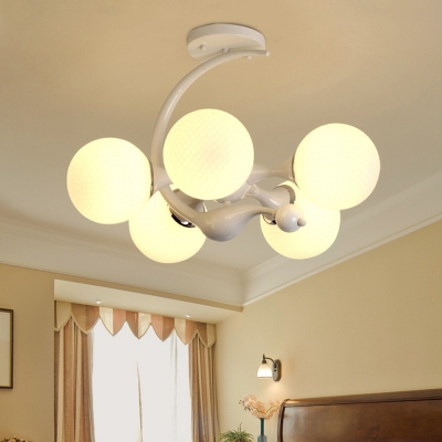 White Glass Globe Chandelier Lighting Minimalism Style 5 Heads Hanging Lamp for Living Room