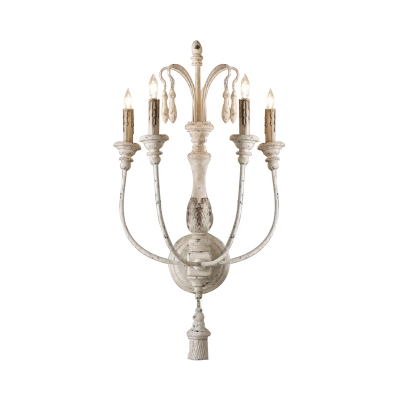 Wood White/Gray Wall Mounted Light Fixture Candle 3/4 Lights Countryside Sconce for Living Room