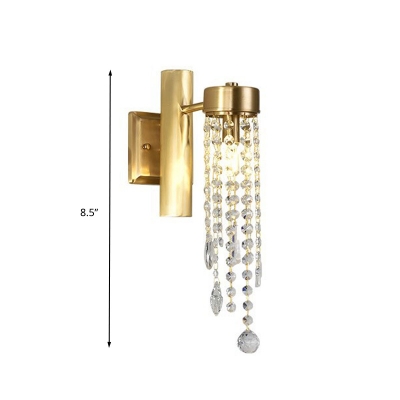 1/2 Lights Crystal Wall Sconce Traditionalist Gold Cascading Living Room LED Wall Mounted Light