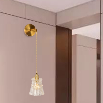 1-Bulb Clear Prismatic Glass Wall Sconce Traditionalist Gold Barrel/Flower/Cylinder Living Room Wall Mounted Light