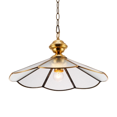 1 Bulb Scalloped Hanging Pendant Light Traditional Gold Seeded Glass Ceiling Suspension Lamp for Restaurant
