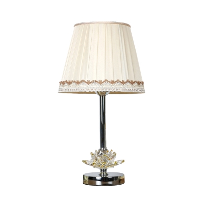 1 Head Nightstand Light Vintage Bedroom Table Lamp with Lotus Hand-Cut Crystal in White