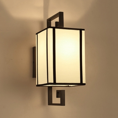 1 Head Wall Light Sconce Traditional Living Room Wall Lighting Fixture with Rectangle White Fabric Shade
