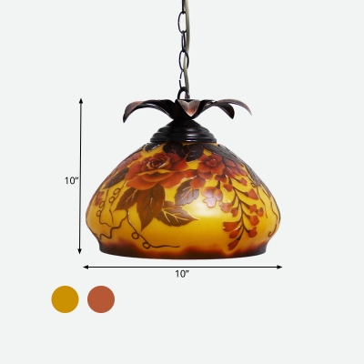 1 Light Pendant Light Tiffany Grape/Petal Stained Glass Hanging Lamp Kit in White/Yellow/Orange for Dining Room