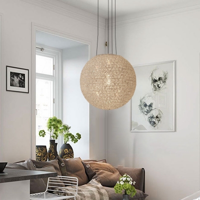 2 Lights Globe Chandelier Light Lodge White Metallic Hanging Pendant Light for Bedroom